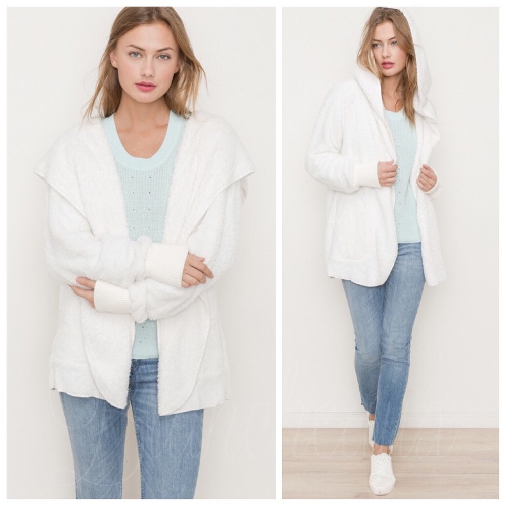 Soft faux fur plush hooded cardigan - Picture 4 of 8